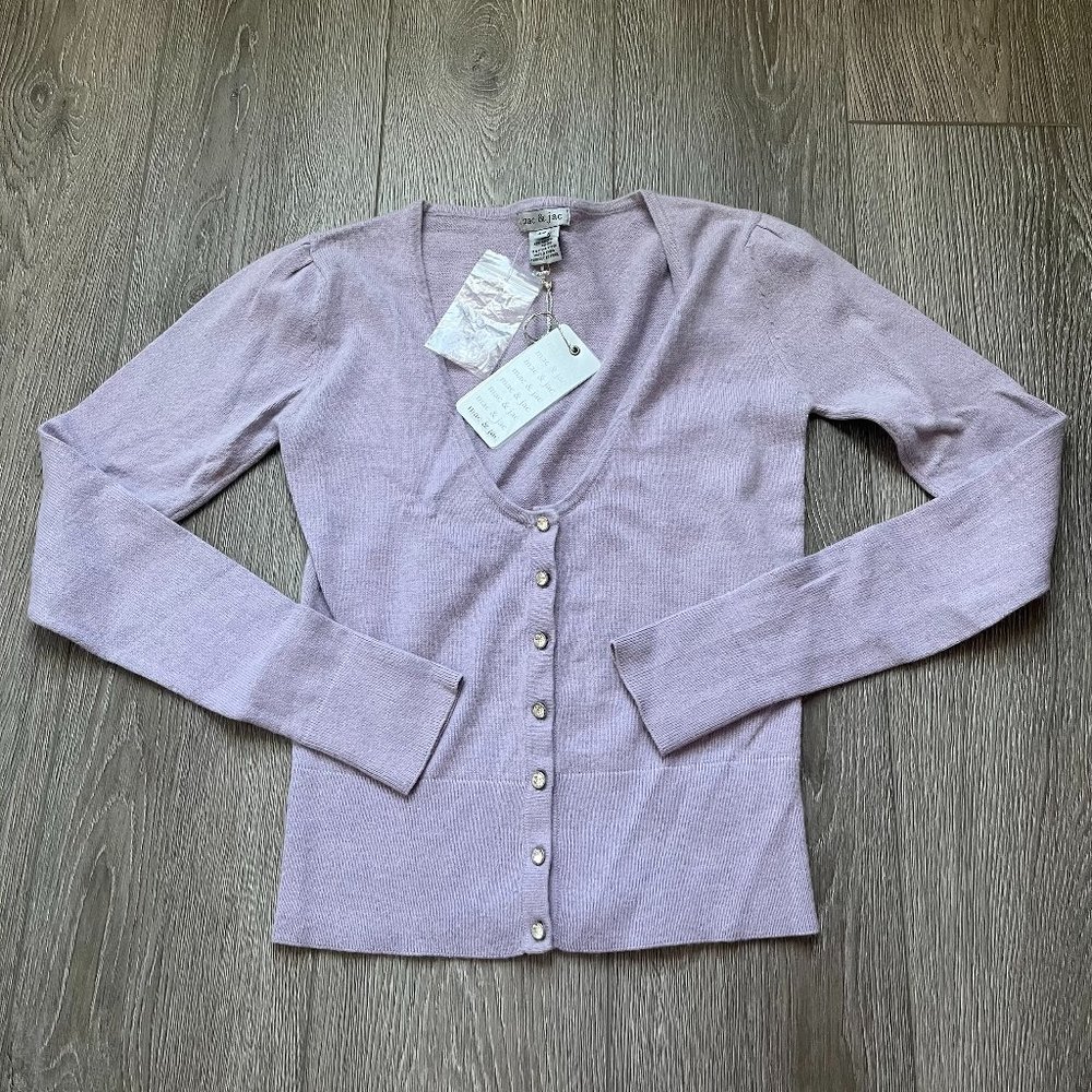 Nwt Mac & Jac Purple Lilac cardigan cotton/angora/nylon jeweled buttons Petite S